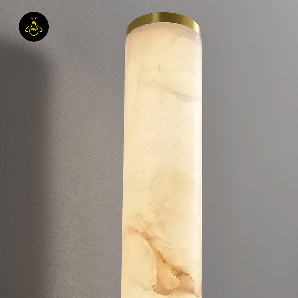 Jagmag Line Alabaster Wall Sconce, Integrated LED, Brass Finish, 27.6" High, for Modern Interiors