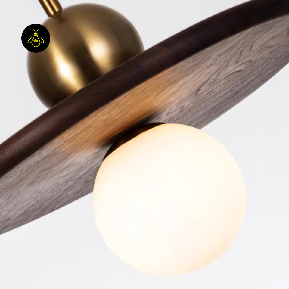 Jagmag Lights Modern Glass Pendant Lamp | Walnut & Gold | 11.8" | White Shade | Made in India