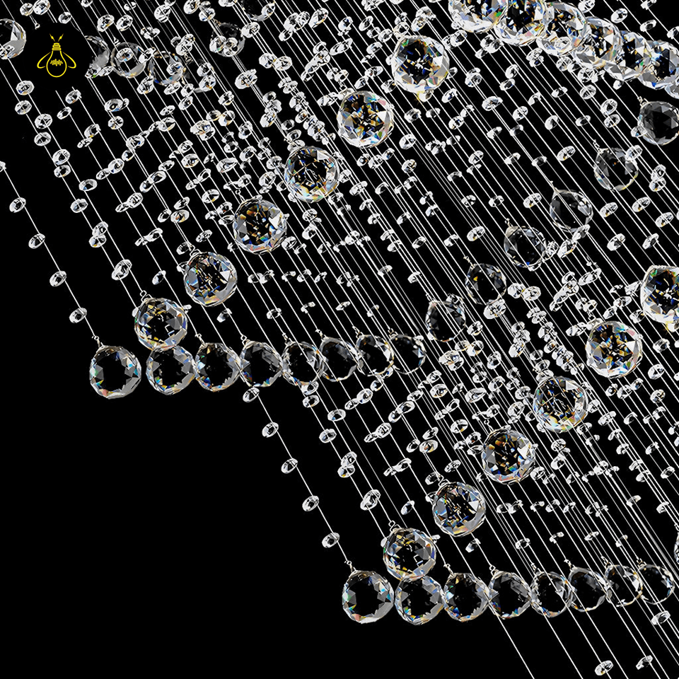 Jagmag Lights Long Crystal Raindrop Chandelier with K9 Crystals, Mirror Gold Finish, for High Ceilings - Fancy and Decorative lights - Brand name jagmag lights