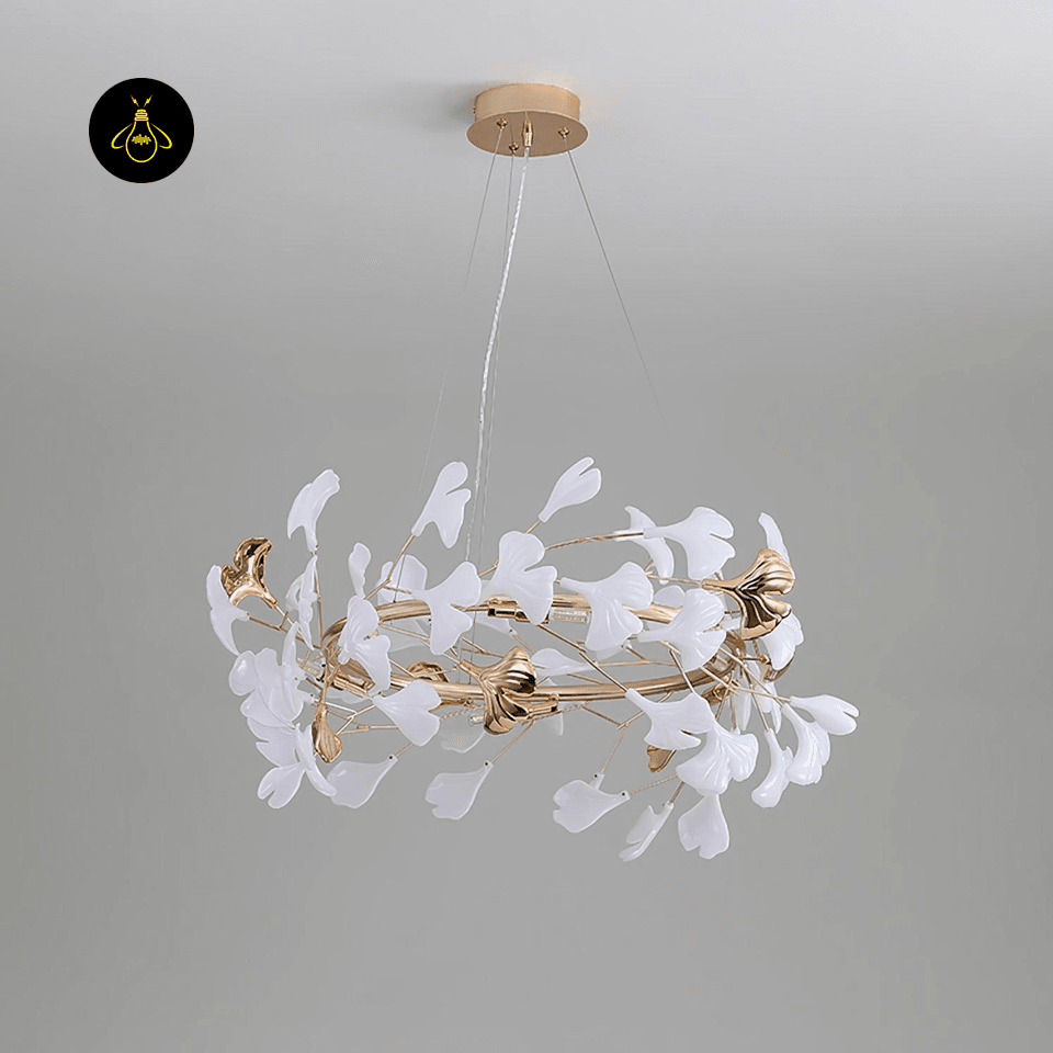 Jagmag Lights Ginkgo Leaf Chandelier with Ceramic Leaves, 31.5″ Diameter, Adjustable Height, for Living Room or Dining Room - Fancy and Decorative lights - Brand name jagmag lights