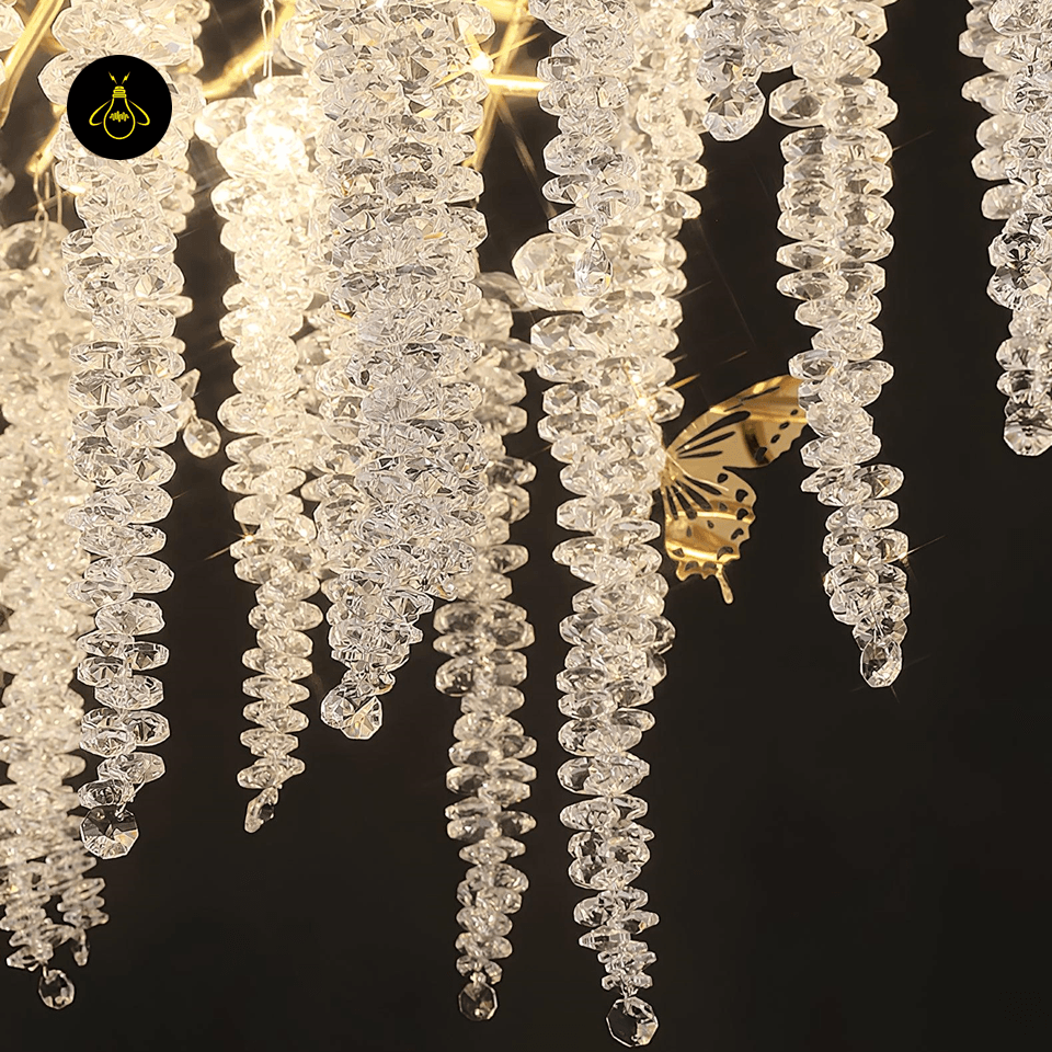 Jagmag Lights Wisteria Flower Crystal Chandelier with Gold Finish, 18″ Diameter, Adjustable Height, for Living Room or Dining Room - Fancy and Decorative lights - Brand name jagmag lights