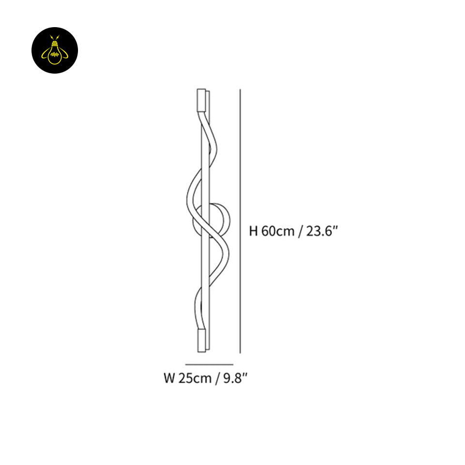 Jagmag Flexible Linear Curve Wall Lamp with Helical Design, Gold Finish, 23.6" Height, Indoor LED Light