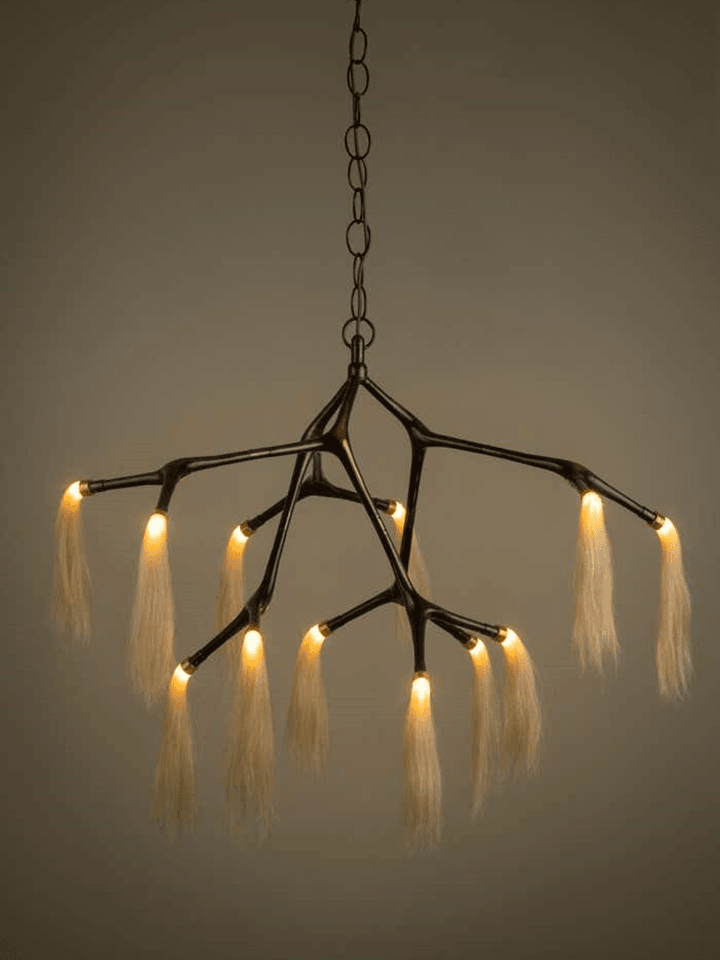 Modern Bronze Horsehair Chandelier with LED Lights, 198cm Height, for Luxury Living & Dining Spaces - Fancy and Decorative lights - Brand name jagmag lights