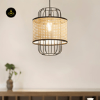 Jagmag Lights Rattan Pendant Lamp | Modern Woven Design | Natural Rattan Shade | 11.8-Inch | Natural Wood/Black Finish | For Living Room, Bedroom | Unique Shadow Play - Fancy and Decorative lights - Brand name jagmag lights