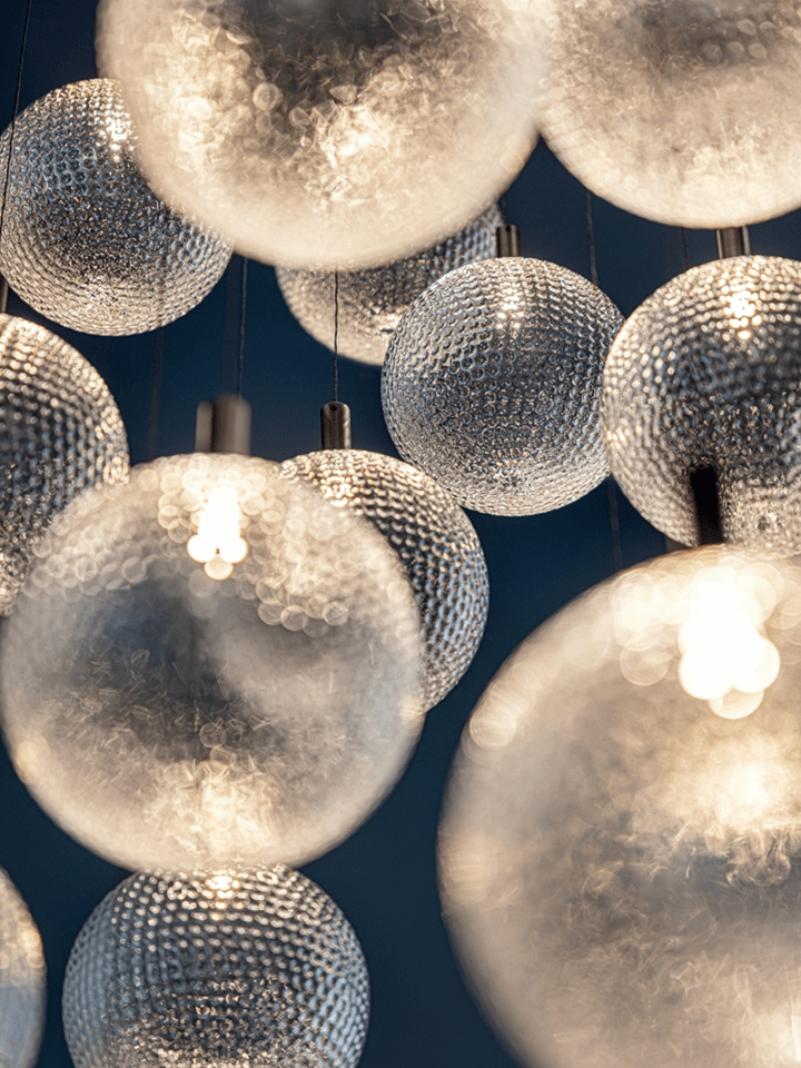 Jagmag Elegant Glass Sphere Chandelier - Satin Steel with Nickel Connectors, 78cm Base, for Luxurious Interiors - Fancy and Decorative lights - Brand name jagmag lights