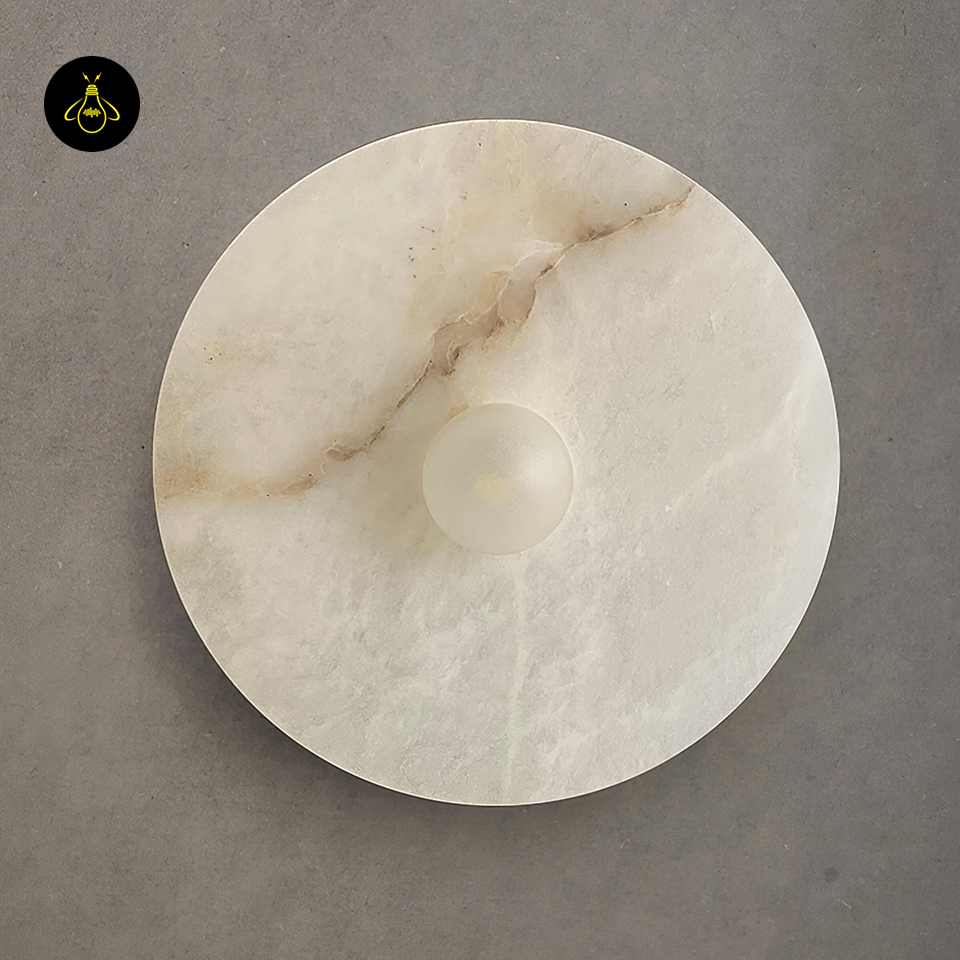 Jagmag Lights Alba Alabaster Wall Lamp with Halo Effect, 35cm Diameter, for Indoor Spaces