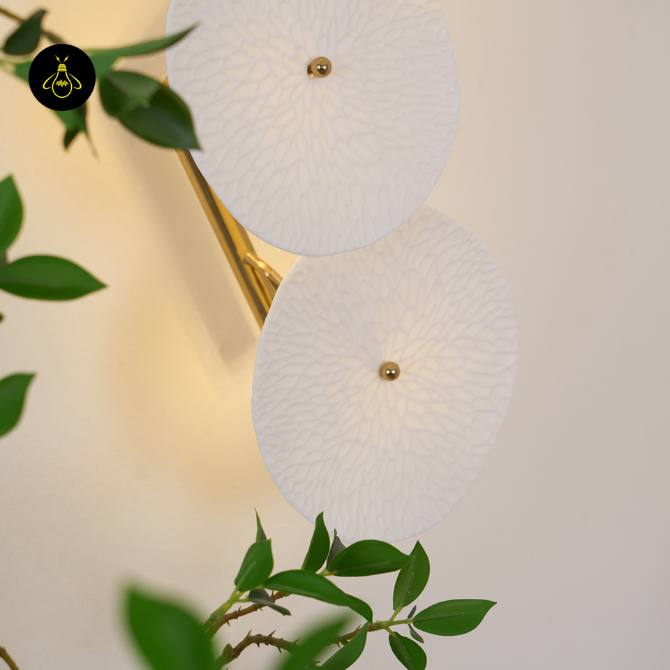 Jagmag Lotus Petal Wall Lamp with Ceramic Petals and Gold Finish, 29.5" High