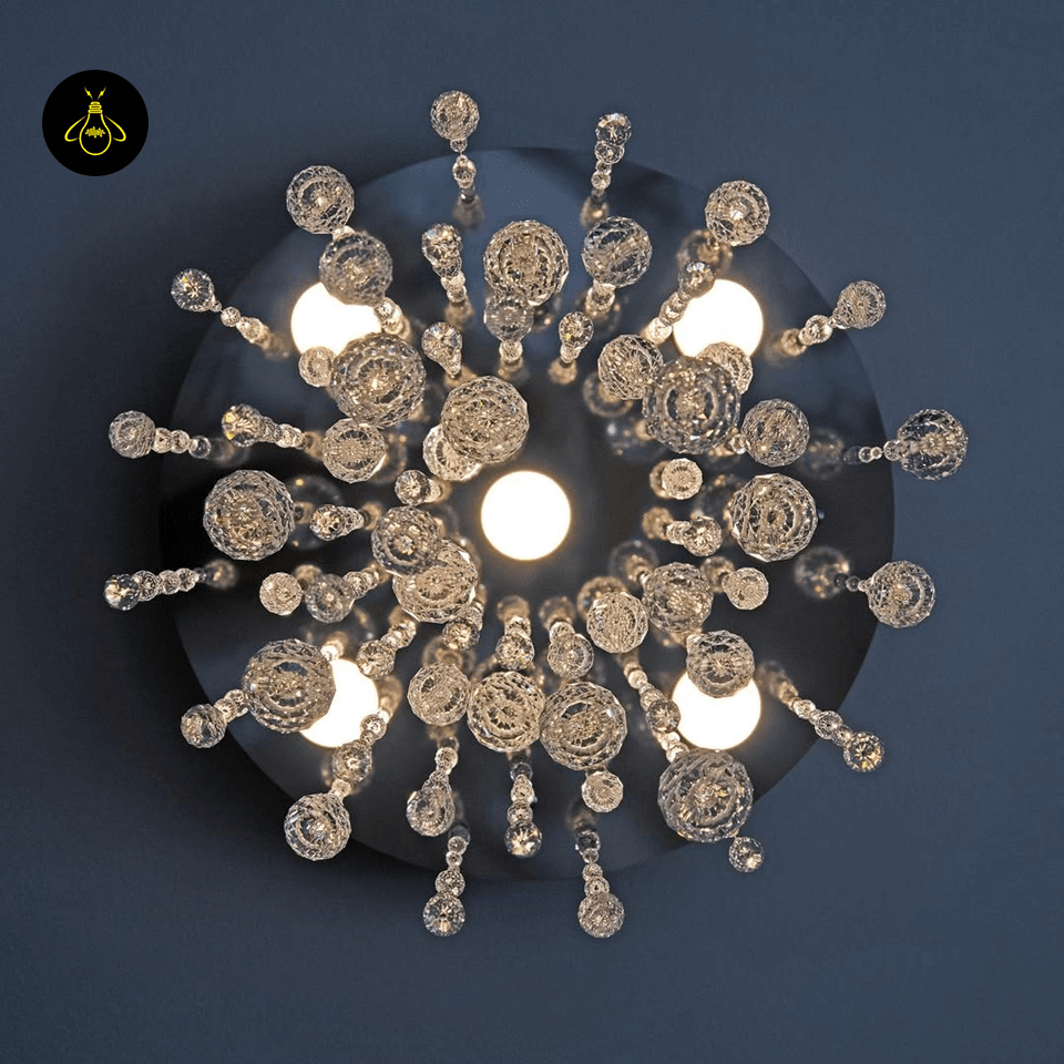 Crystal Raut Ball Chandelier with Stainless Steel Mirror, Gold/Black Finish, for Living Room or Dining Room - Fancy and Decorative lights - Brand name jagmag lights