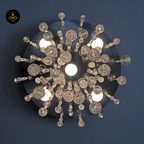Crystal Raut Ball Chandelier with Stainless Steel Mirror, Gold/Black Finish, for Living Room or Dining Room - Fancy and Decorative lights - Brand name jagmag lights