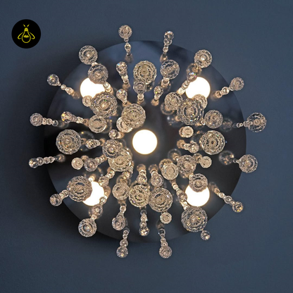 Crystal Raut Ball Chandelier with Stainless Steel Mirror, Gold/Black Finish, for Living Room or Dining Room