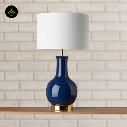 Jagmag Royal Blue Ceramic Table Lamp - Gourd Base with Cotton Shade, 177cm, for Elegant Interiors