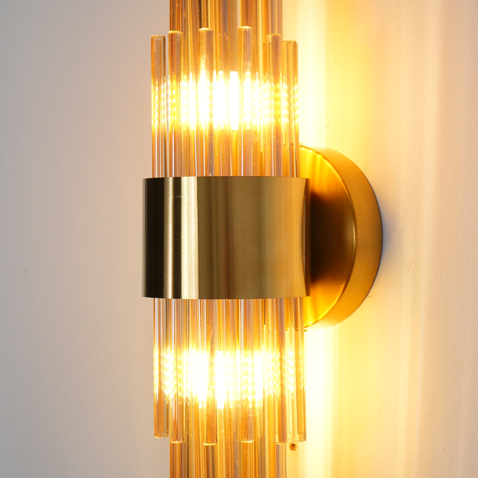 Jagmag Lights Streamline Wall Sconce with Gold-Plated Glass Tubes, 60cm Height, for Luxurious Indoor Spaces