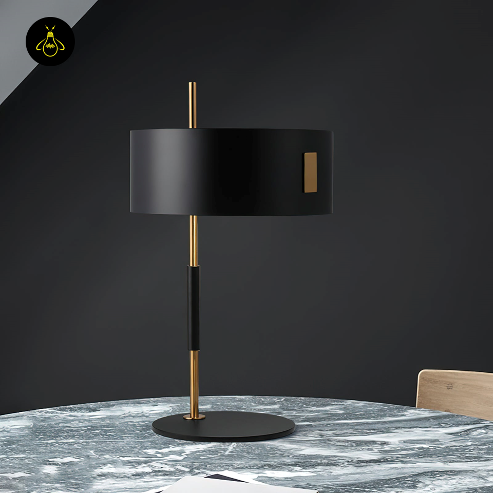 Jagmag Athezza Table Lamp - Iron Frame with Cylindrical Shade, 25cm, for Modern Interiors