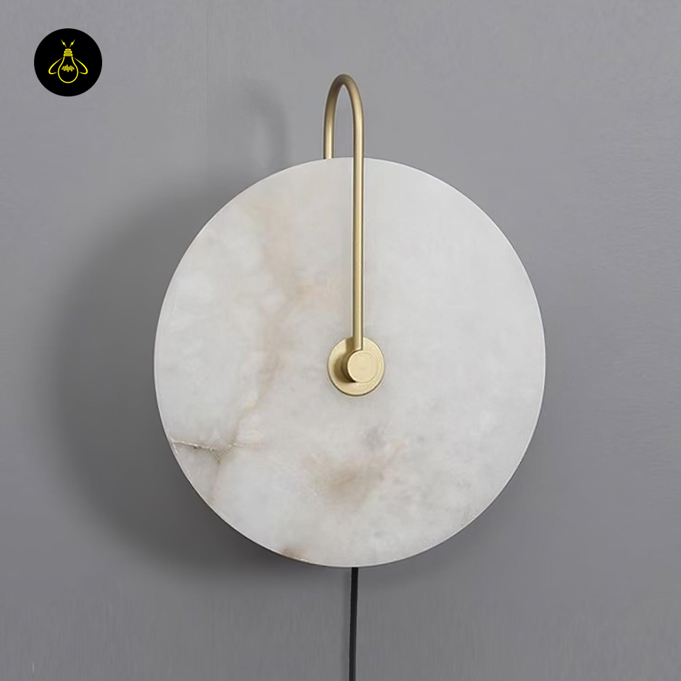 Jagmag Alabaster LED Wall Lamp - Plug-In, 25cm, Gold/Black, Set of 2 for Elegant Indoor Lighting