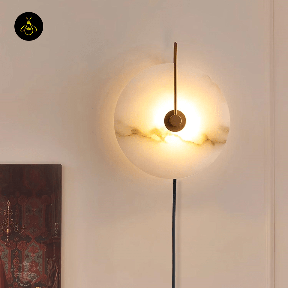 Jagmag Alabaster LED Wall Lamp - Plug-In, 25cm, Gold/Black, Set of 2 for Elegant Indoor Lighting - Fancy and Decorative lights - Brand name jagmag lights