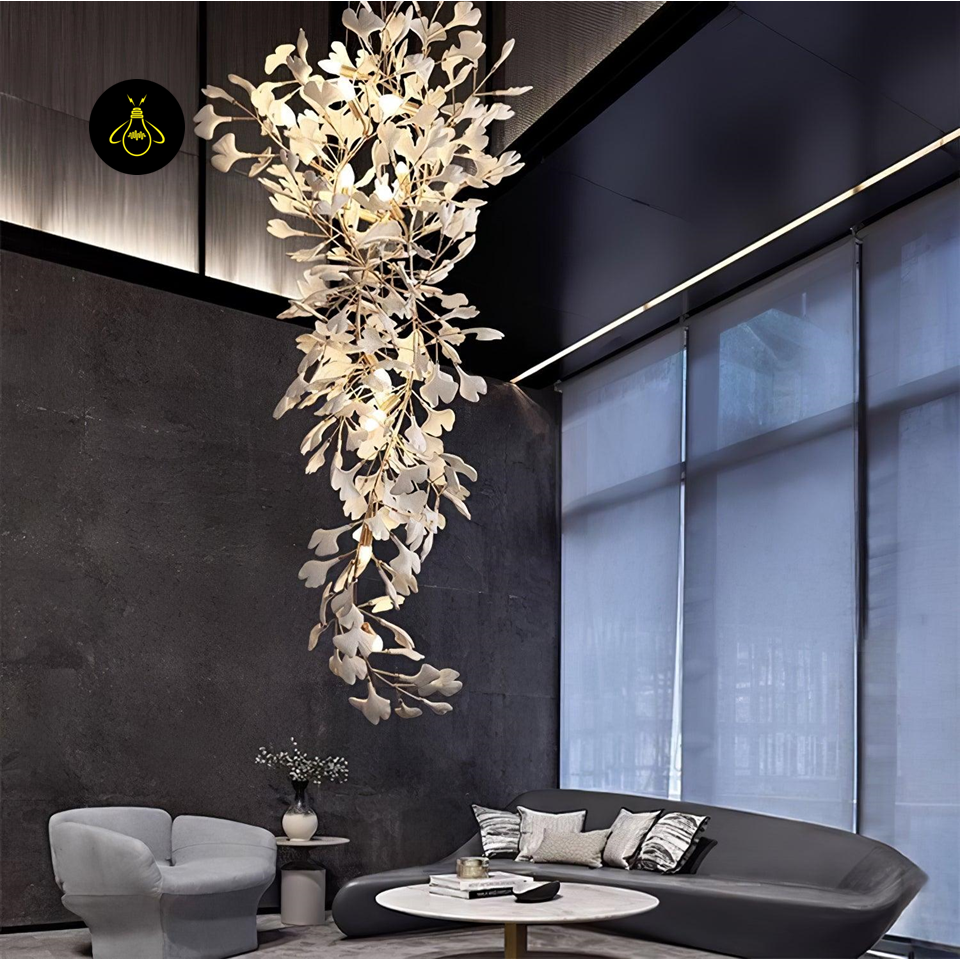 Jagmag Ceramic Leaf Chandelier - Brass Finish, 31.5-Inch - Statement Lighting