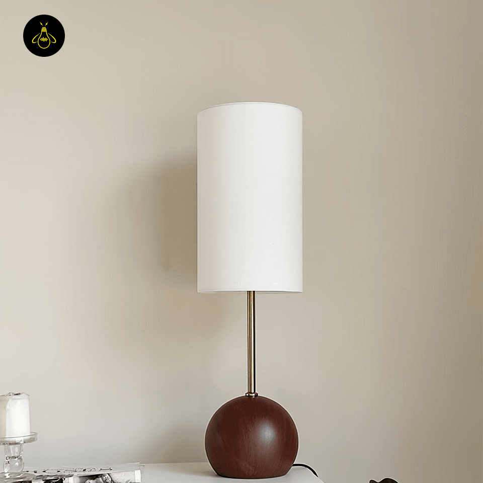Jagmag Orbis Wooden Table Lamp - Fabric Shade, 20cm Sphere, for Cozy Interiors - Fancy and Decorative lights - Brand name jagmag lights