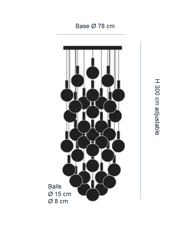 Jagmag Elegant Glass Sphere Chandelier - Satin Steel with Nickel Connectors, 78cm Base, for Luxurious Interiors