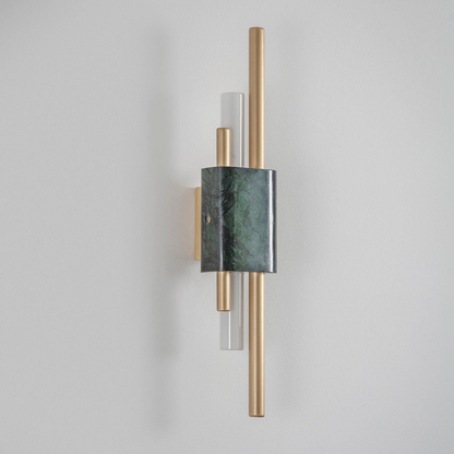 Jagmag Tanto Modern Wall Sconce with Green Marble and Opal Glass, 23.6" High, for Living Room