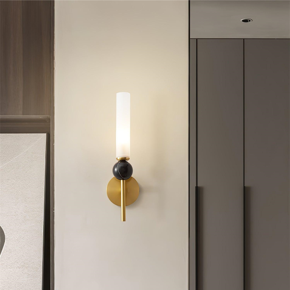 Jagmag Modern Wall Sconce with Marble Sphere, Brass Finish, and Acrylic Diffuser, 45.3" High