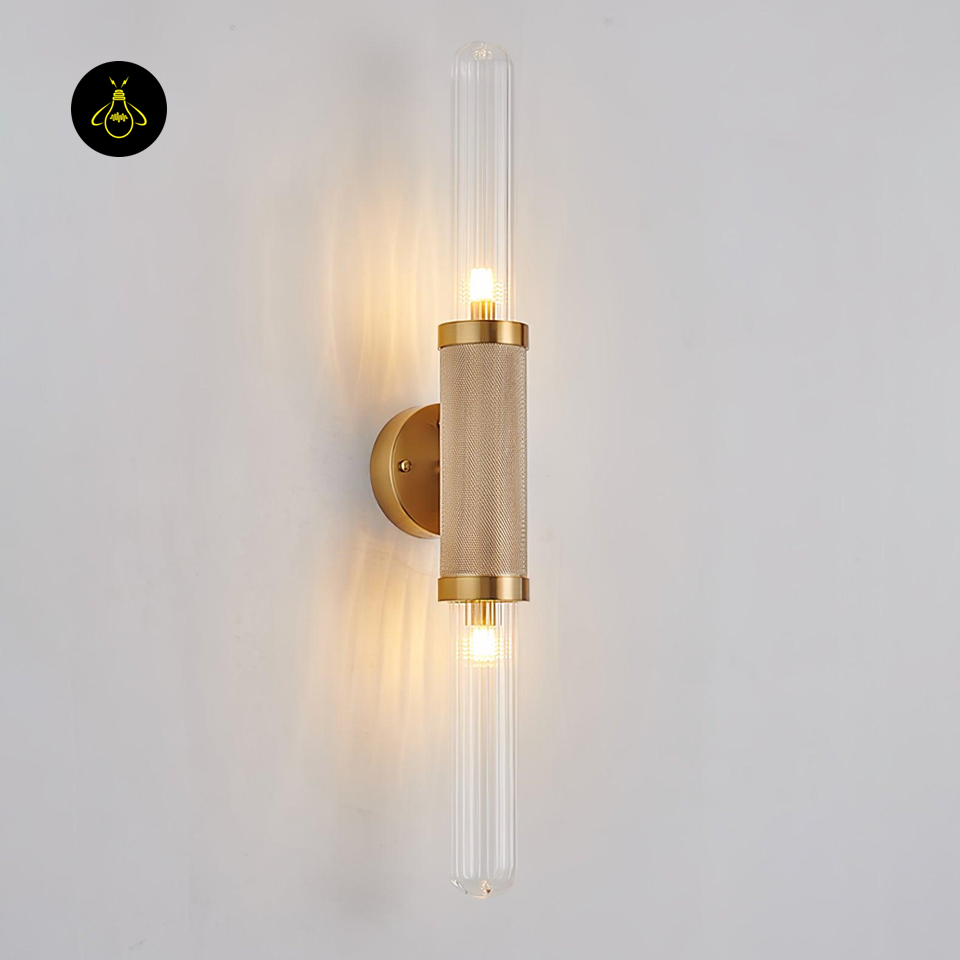 Jagmag Gold Wall Sconce with Clear Cylindrical Glass Shade, 29.9" Height, Modern Indoor Light