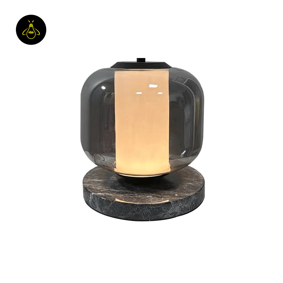 Jagmag Eira Marble Table Lamp - Black Base with Smoke Gray Glass Shade, 25cm, for Modern Interiors - Fancy and Decorative lights - Brand name jagmag lights