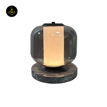 Jagmag Eira Marble Table Lamp - Black Base with Smoke Gray Glass Shade, 25cm, for Modern Interiors