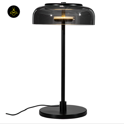 Modern Glass Table Lamp - Black Shade, Metal Base, for Elegant Living Rooms