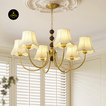 Fabric Shade Chandelier - Jagmag Modern Gold & Wood Chandelier - 6 Lights, 35.4-Inch - Living Room Lighting