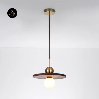 Jagmag Lights Modern Glass Pendant Lamp | Walnut & Gold | 11.8" | White Shade | Made in India