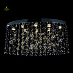 Crystal Raut Ball Chandelier with Stainless Steel Mirror, Gold/Black Finish, for Living Room or Dining Room - Fancy and Decorative lights - Brand name jagmag lights