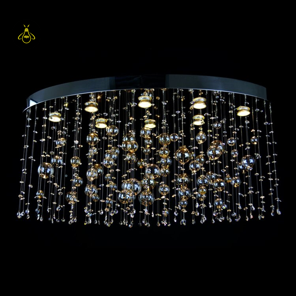 Crystal Raut Ball Chandelier with Stainless Steel Mirror, Gold/Black Finish, for Living Room or Dining Room