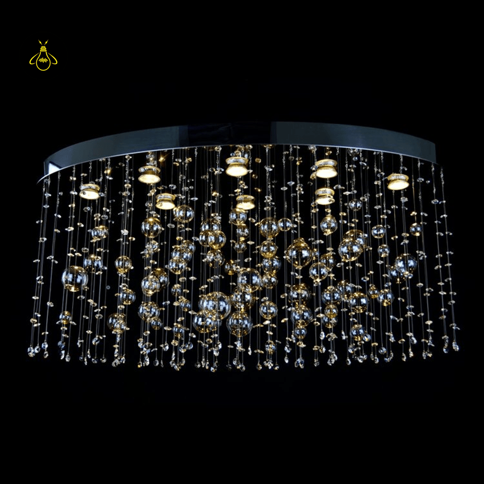 Crystal Raut Ball Chandelier with Stainless Steel Mirror, Gold/Black Finish, for Living Room or Dining Room - Fancy and Decorative lights - Brand name jagmag lights