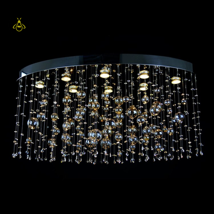 Crystal Raut Ball Chandelier with Stainless Steel Mirror, Gold/Black Finish, for Living Room or Dining Room