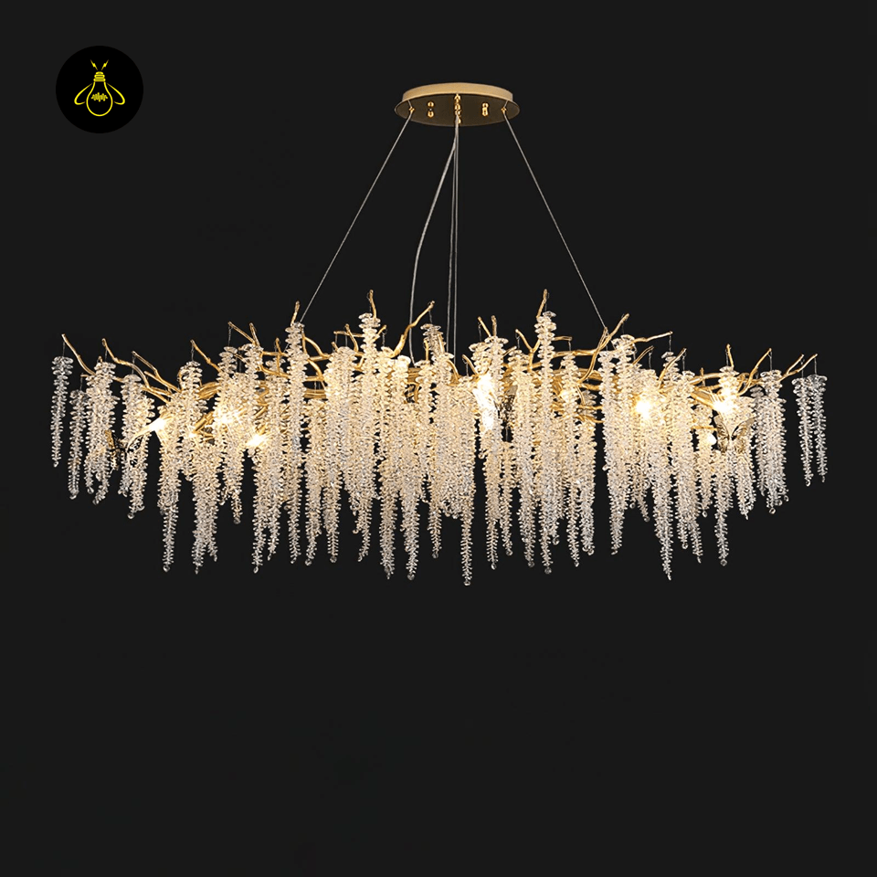 Jagmag Lights Wisteria Flower Crystal Chandelier with Gold Finish, 18″ Diameter, Adjustable Height, for Living Room or Dining Room - Fancy and Decorative lights - Brand name jagmag lights