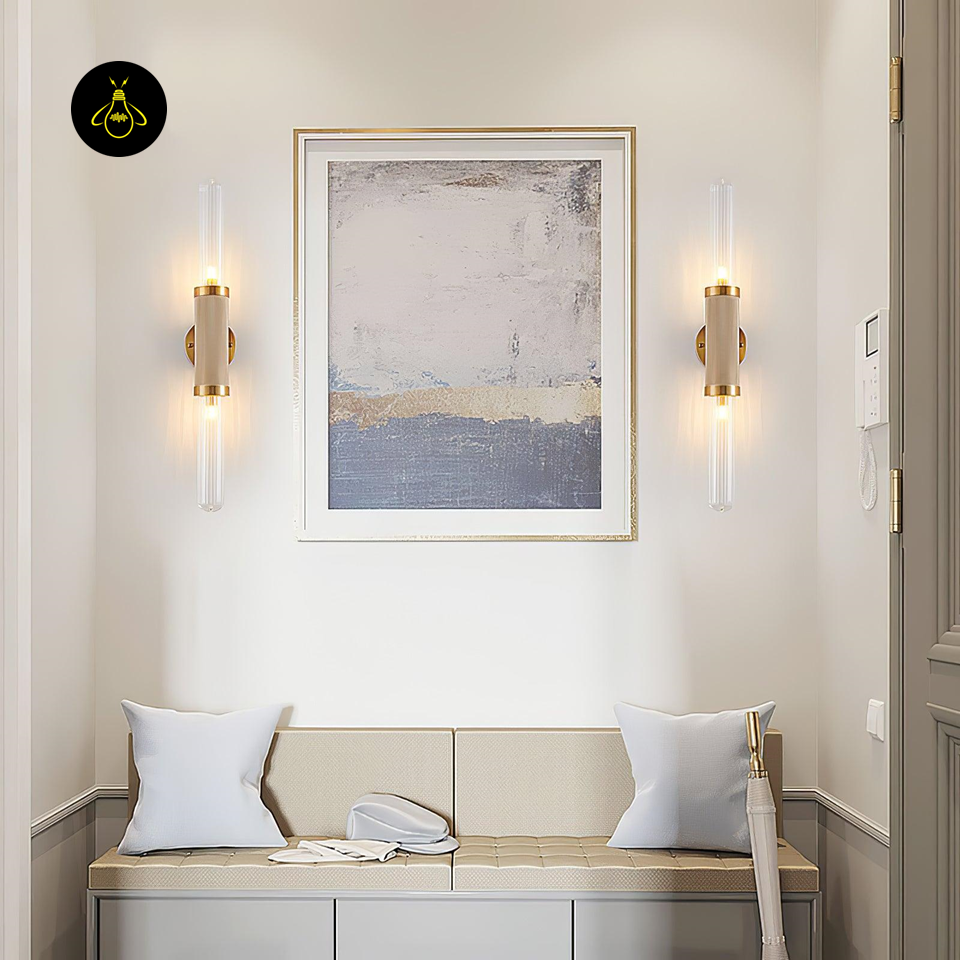 Jagmag Gold Wall Sconce with Clear Cylindrical Glass Shade, 29.9" Height, Modern Indoor Light