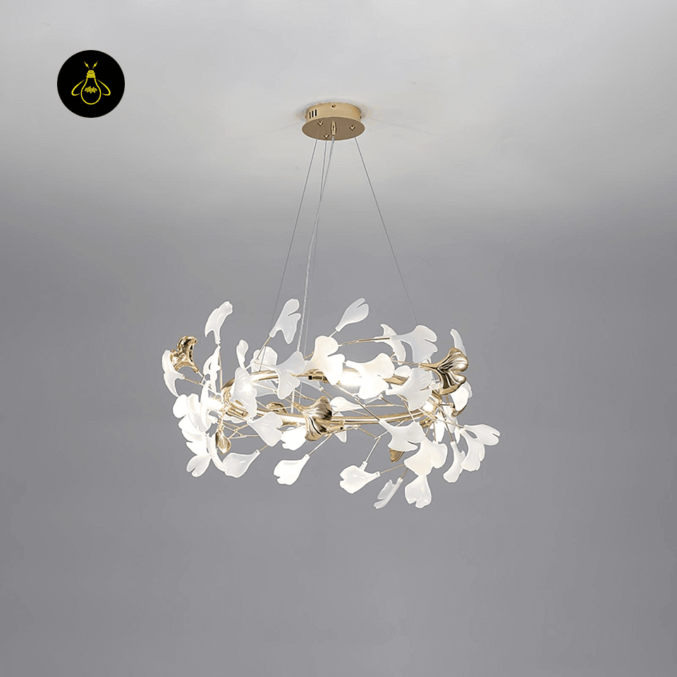 Jagmag Lights Ginkgo Leaf Chandelier with Ceramic Leaves, 31.5″ Diameter, Adjustable Height, for Living Room or Dining Room - Fancy and Decorative lights - Brand name jagmag lights