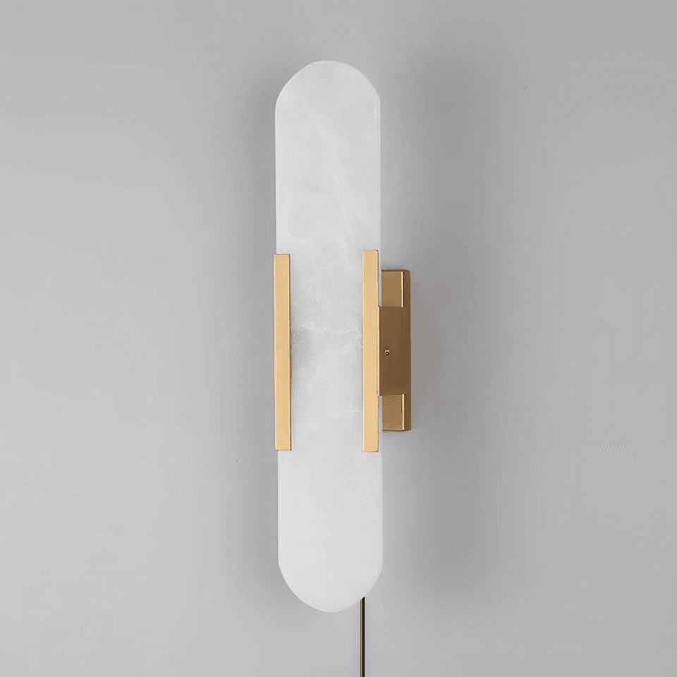 Melange Alabaster Wall Lamp (Set of 2) - Hand-Crafted with Brass Accents, for Modern Interiors - Fancy and Decorative lights - Brand name jagmag lights