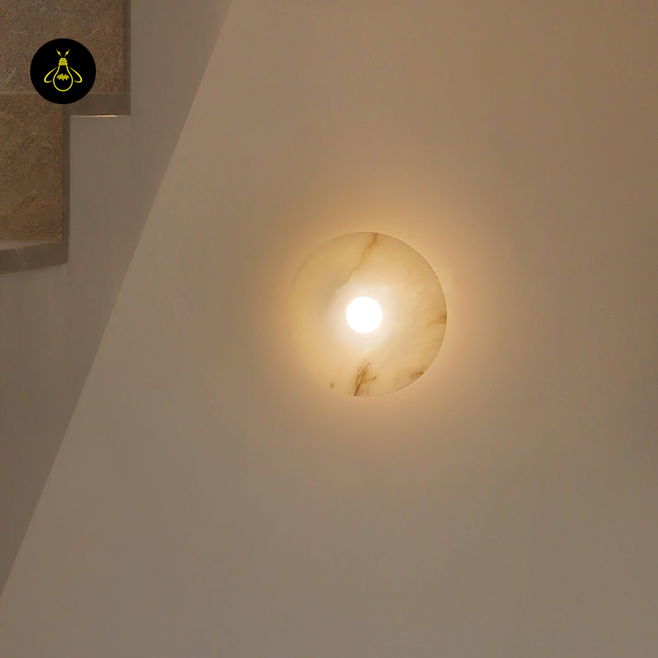 Jagmag Lights Alba Alabaster Wall Lamp with Halo Effect, 35cm Diameter, for Indoor Spaces