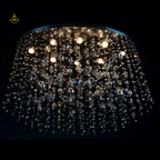 Crystal Raut Ball Chandelier with Stainless Steel Mirror, Gold/Black Finish, for Living Room or Dining Room - Fancy and Decorative lights - Brand name jagmag lights