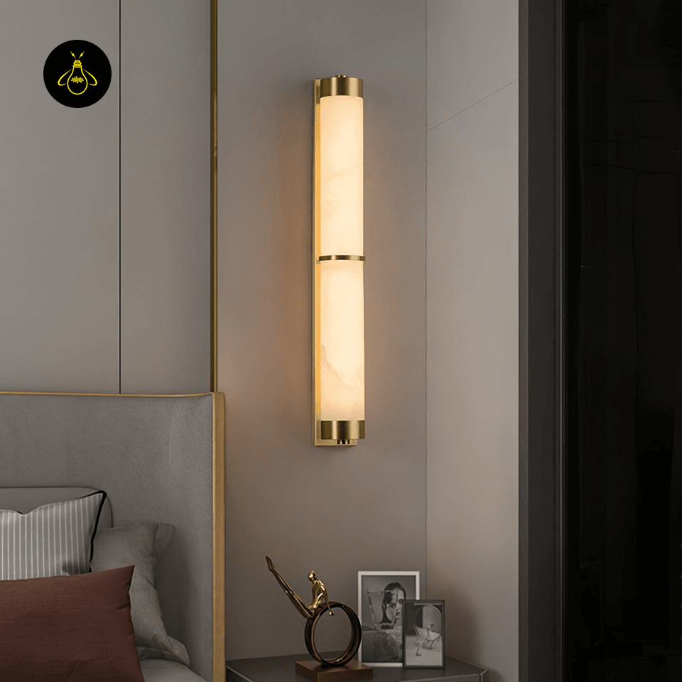 Jagmag Lights Alabaster Brass Wall Light with Integrated LED, 60cm Height, Warm 3000K Light, for Bedrooms & Living Rooms - Fancy and Decorative lights - Brand name jagmag lights