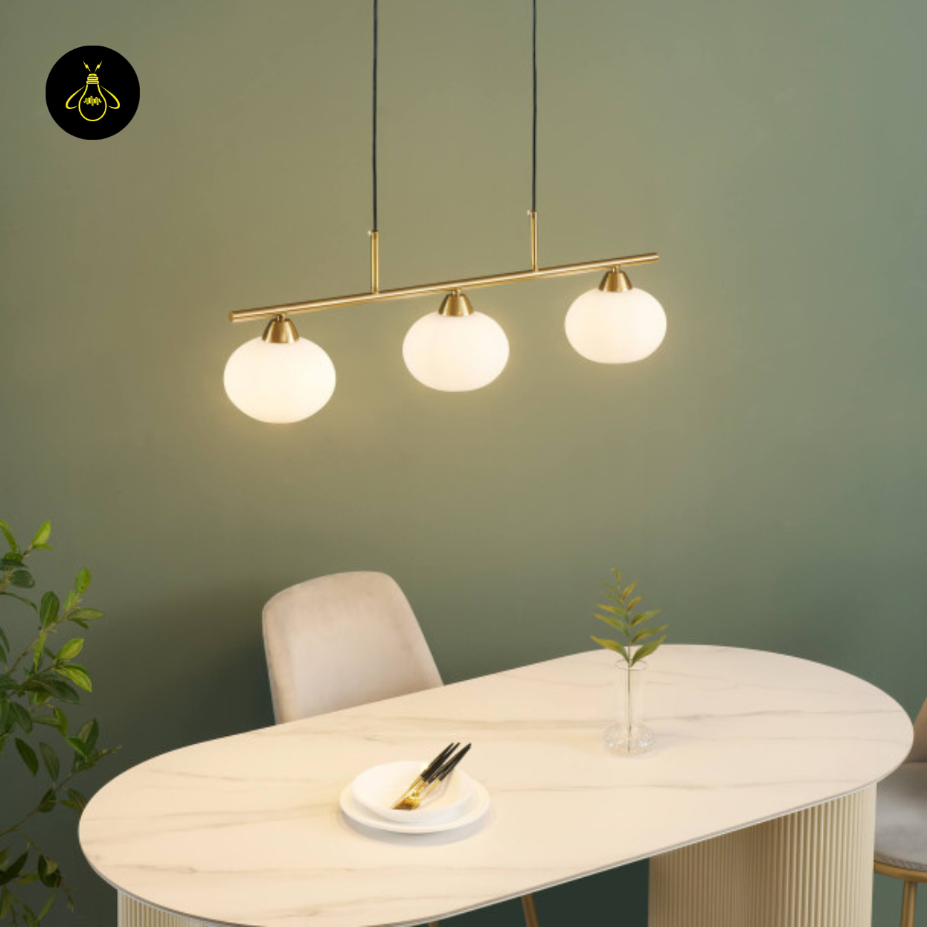 Glass & Metal Pendant Light – Triple White Glass Shade | Elegant Dining & Living Light for Home | Jagmag Lights