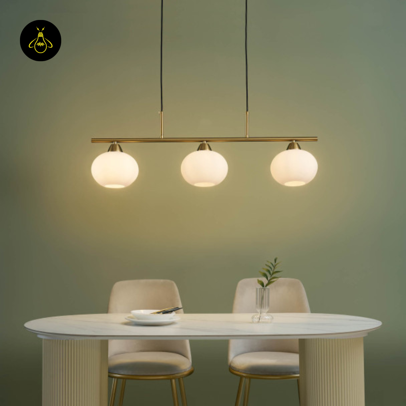 Glass & Metal Pendant Light – Triple White Glass Shade | Elegant Dining & Living Light for Home | Jagmag Lights