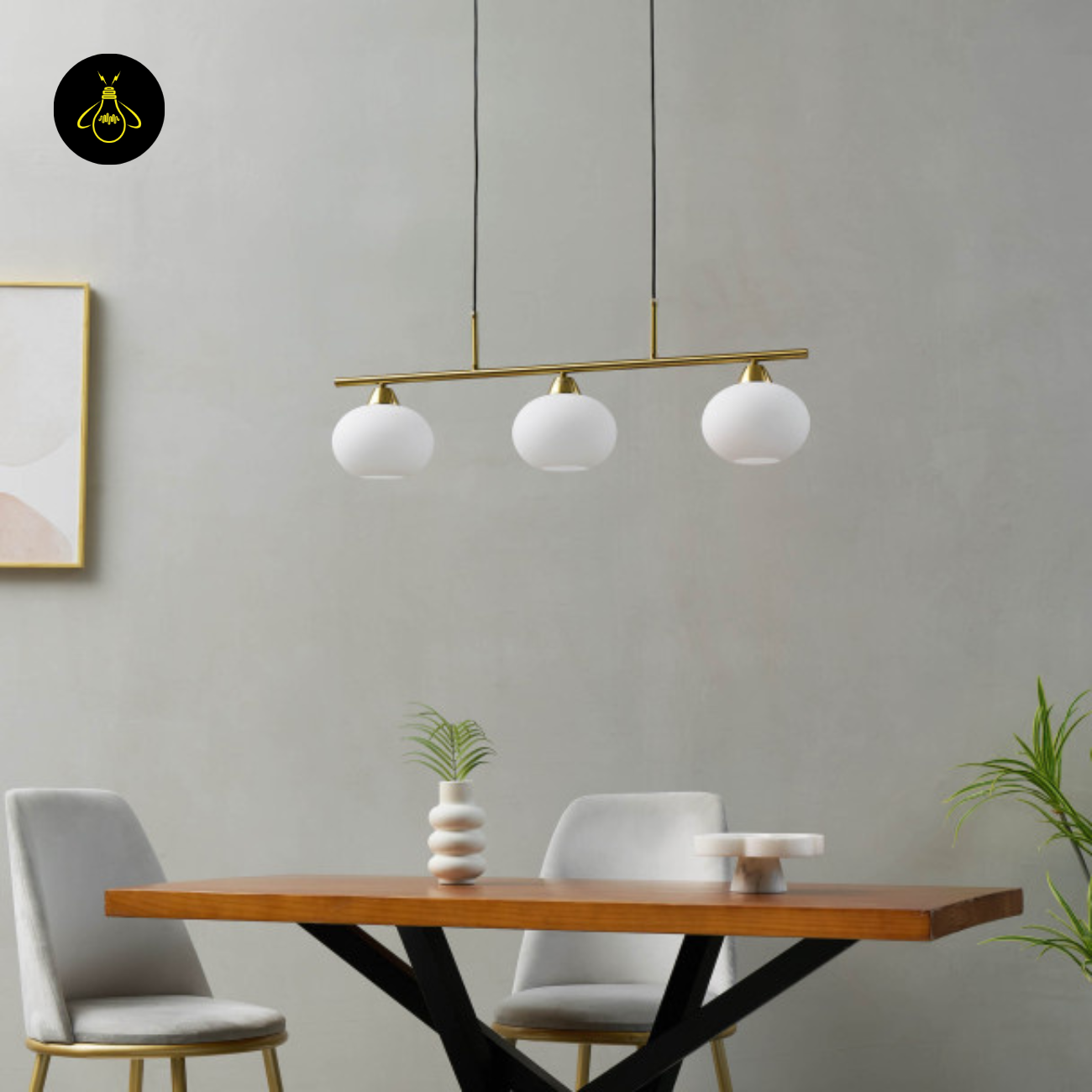 Glass & Metal Pendant Light – Triple White Glass Shade | Elegant Dining & Living Light for Home | Jagmag Lights