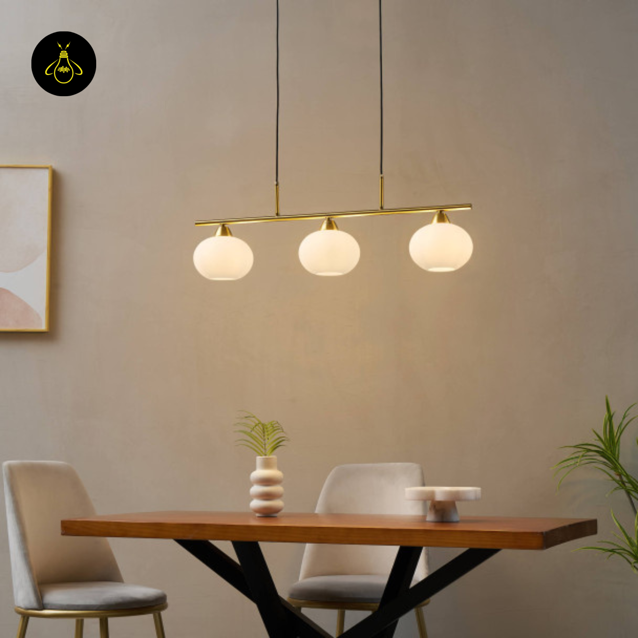 Glass & Metal Pendant Light – Triple White Glass Shade | Elegant Dining & Living Light for Home | Jagmag Lights