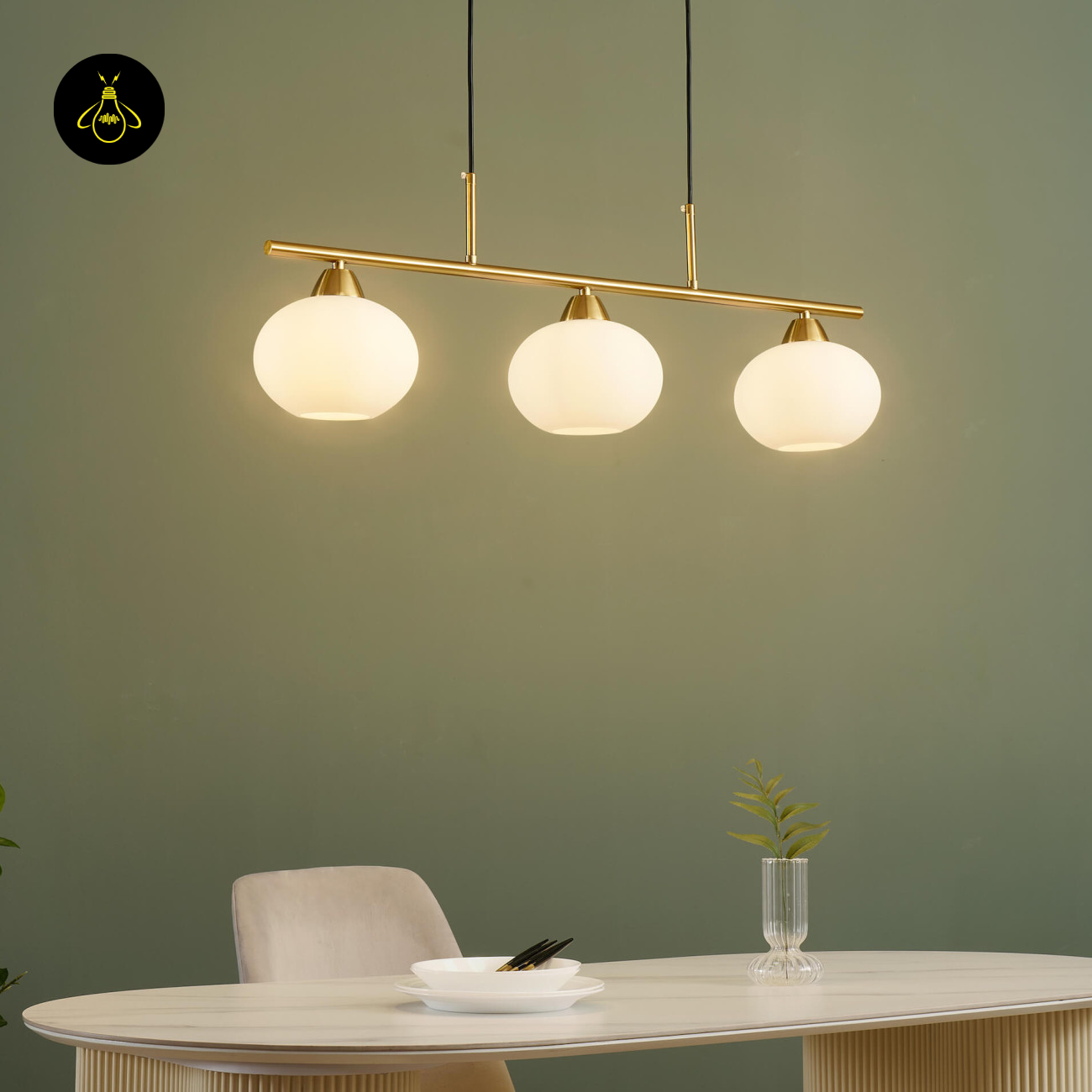 Glass & Metal Pendant Light – Triple White Glass Shade | Elegant Dining & Living Light for Home | Jagmag Lights