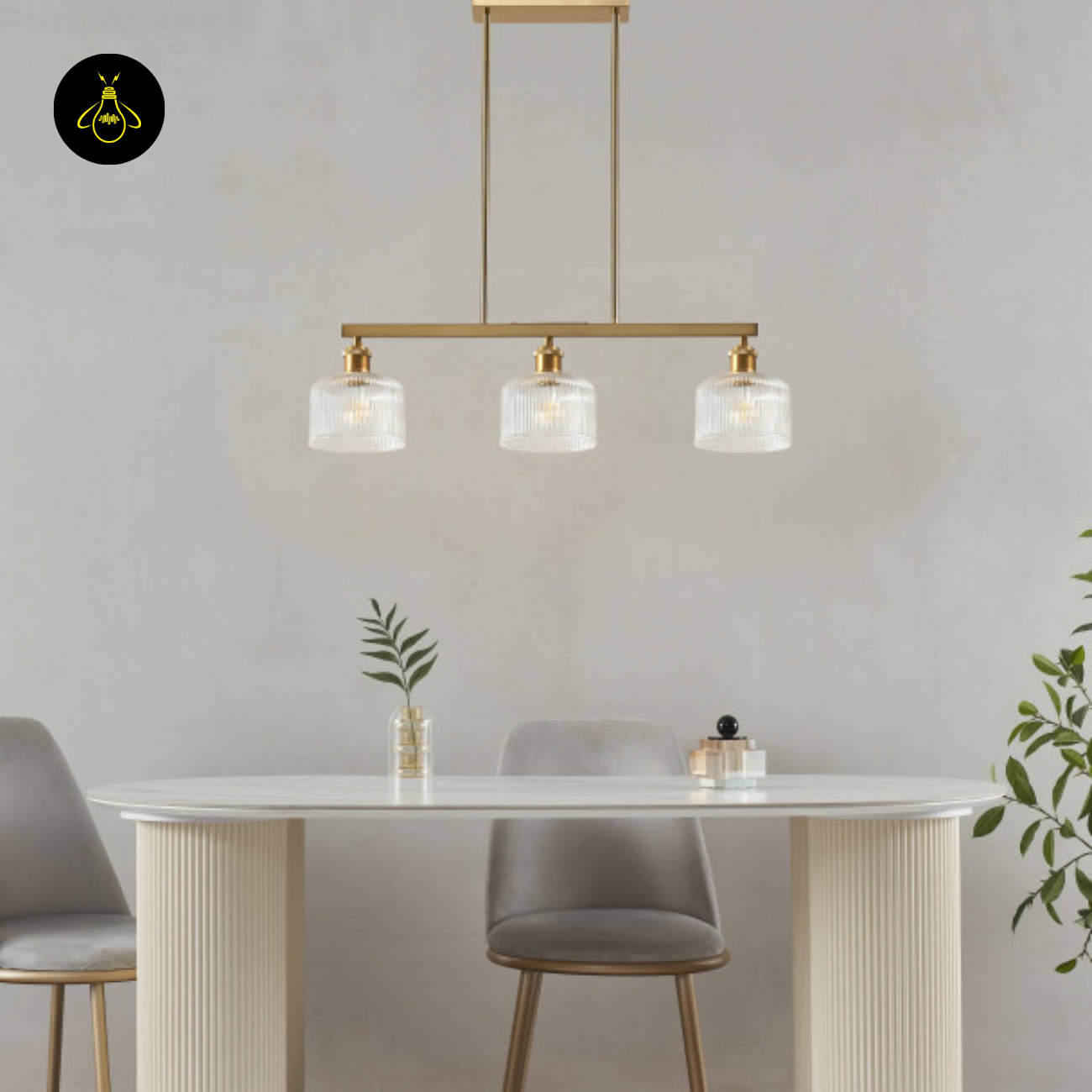 Brass Triple Pendant Light – Vintage Ribbed Glass | Vintage Brass Pendant Light  | Jagmag Lights