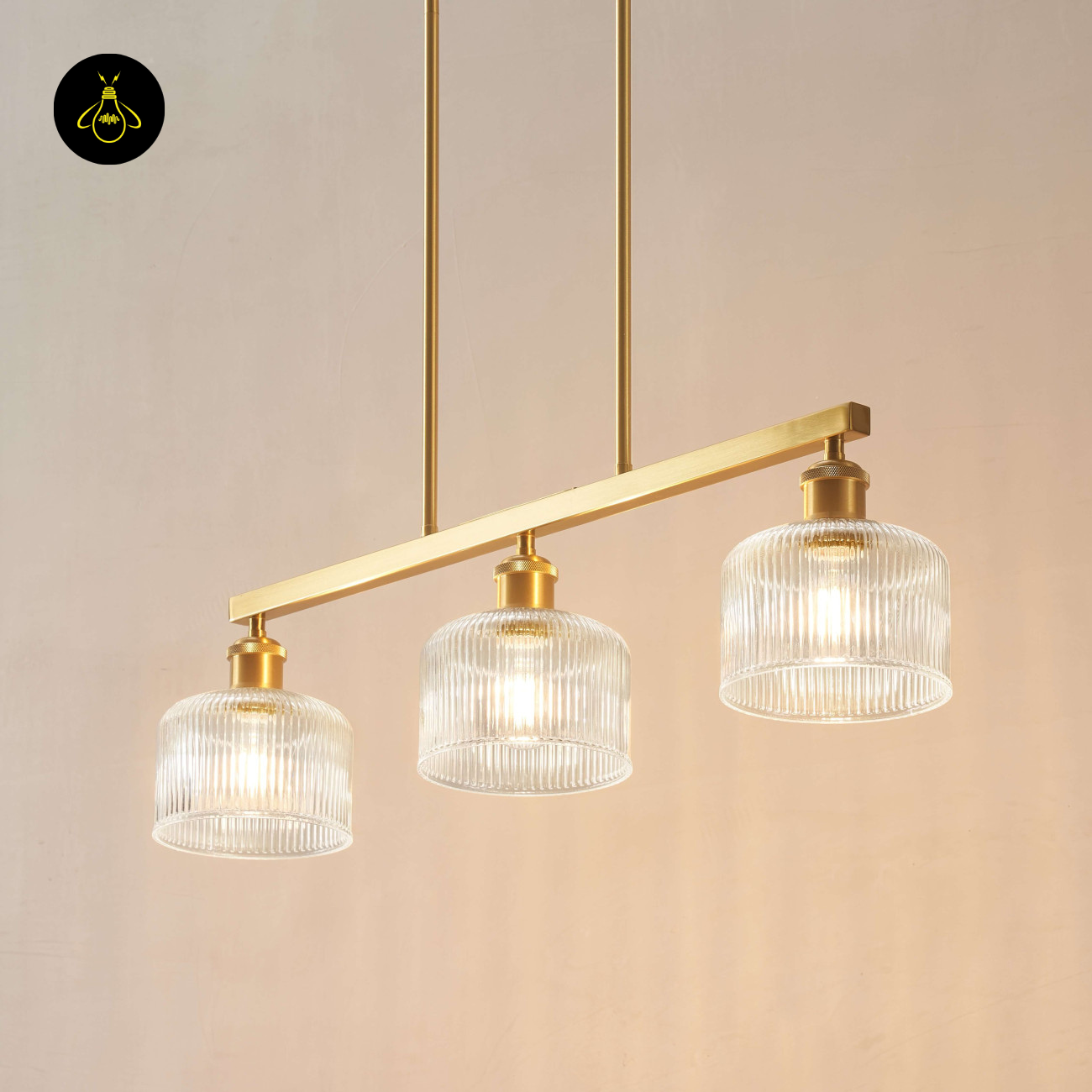 Brass Triple Pendant Light – Vintage Ribbed Glass | Vintage Brass Pendant Light  | Jagmag Lights
