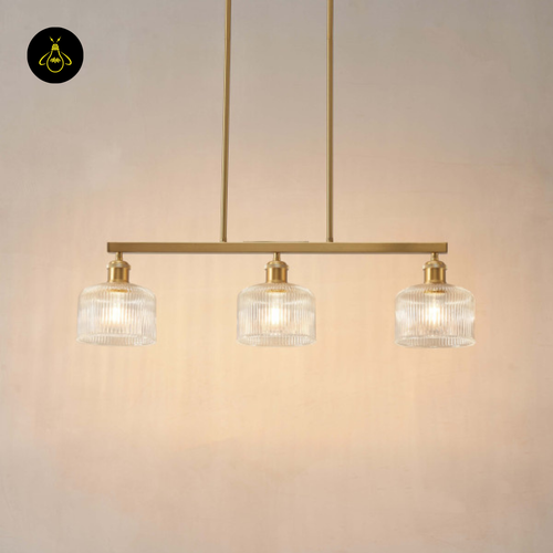 Brass Triple Pendant Light – Vintage Ribbed Glass | Vintage Brass Pendant Light  | Jagmag Lights