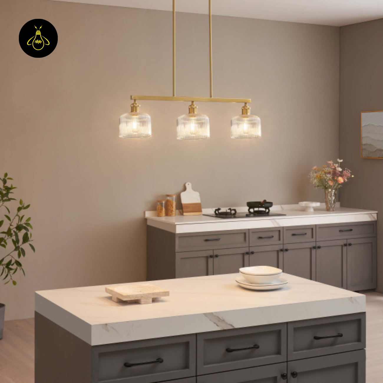 Brass Triple Pendant Light – Vintage Ribbed Glass | Vintage Brass Pendant Light  | Jagmag Lights